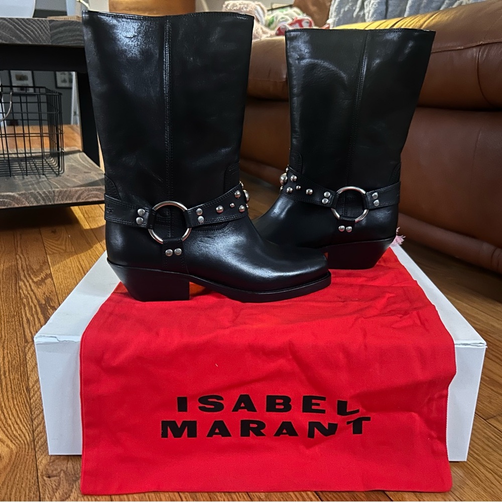 Isabel Marant Black Heeled Boots with Silver Accents